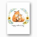 Mothers Day Fox Family Sunflower Wreath Design Personalized Digital Stationery