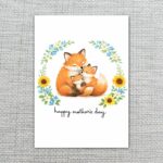 Mothers Day Fox Family Sunflower Wreath Design Personalized Digital Stationery