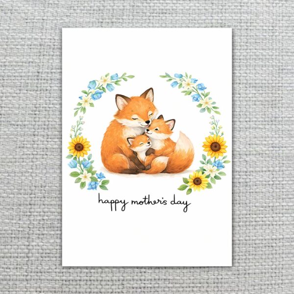 Mothers Day Fox Family Sunflower Wreath Design Personalized Digital Stationery