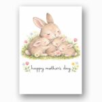 Mothers Day Rabbit Bunny Family Flowers Art Digital File For Home Printing
