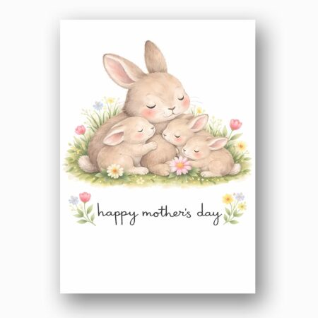 Mothers Day Rabbit Bunny Family Flowers Art Digital File For Home Printing
