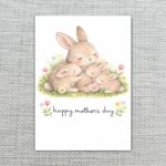 Mothers Day Rabbit Bunny Family Flowers Art Digital File For Home Printing
