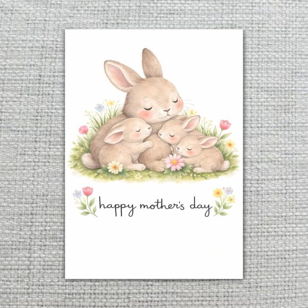 Mothers Day Rabbit Bunny Family Flowers Art Digital File For Home Printing
