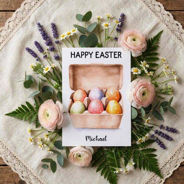 Natural Brown Egg Carton Happy Easter Card Rustic Farmhouse Personalized Digital Stationery