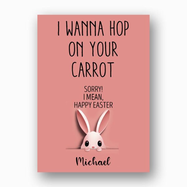 Naughty Hop On Your Carrot Easter Card Funny Pink Bunny Humor 300 Dpi High Res Printable