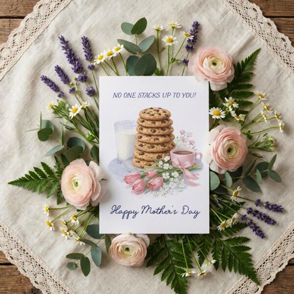 No One Stacks Up To You Chocolate Chip Cookies Milk Illustration Editable Botanical Gift Card