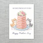 No One Stacks Up To You Pink Cake Cats Floral Art Instant Access Greeting Card