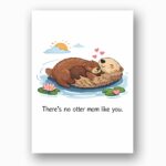 No Otter Mom Like You Cute Mother And Baby Sea Otter Editable Botanical Gift Card