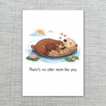 No Otter Mom Like You Cute Mother And Baby Sea Otter Editable Botanical Gift Card