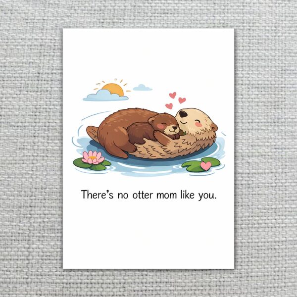 No Otter Mom Like You Cute Mother And Baby Sea Otter Editable Botanical Gift Card