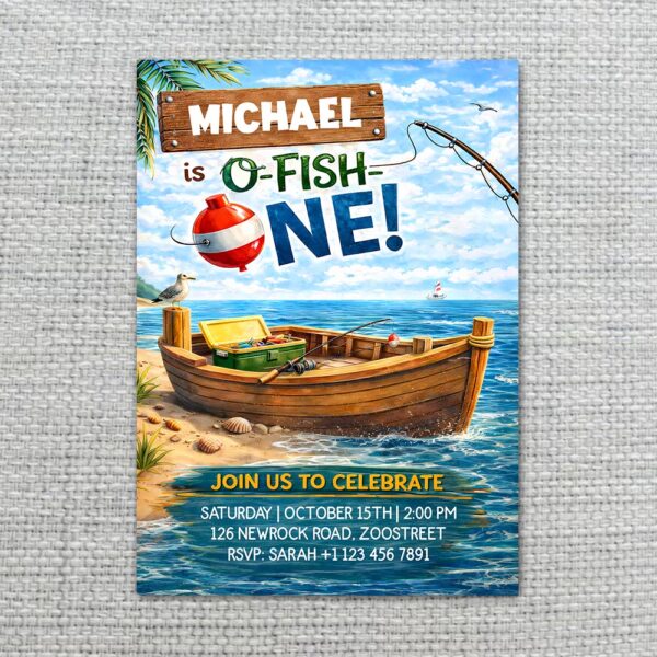 Ofishally One Fishing Boat Lake Sky Pine Forest Water Diy Celebration Card Download