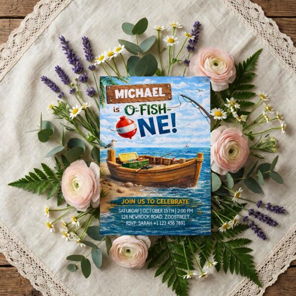 Ofishally One Fishing Boat Lake Sky Pine Forest Water Diy Celebration Card Download