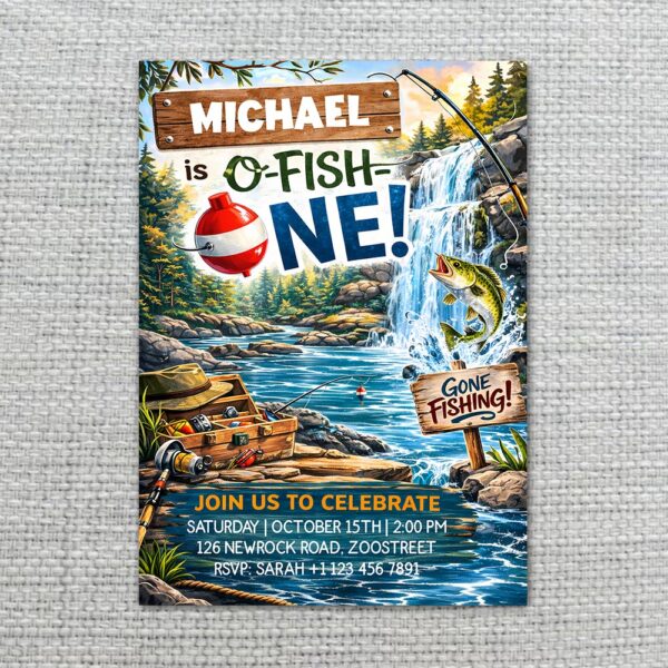 Ofishally One Fishing Forest Mountain Fishing Pole Editable Home Printing File