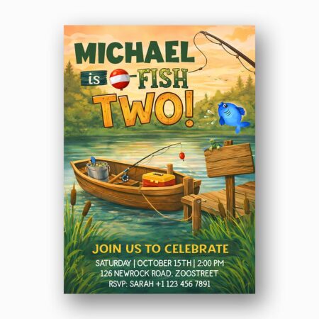 Ofishally Two Fishing Boat Lake Forest Pine Instant Delivery Digital Card