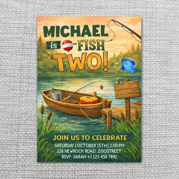 Ofishally Two Fishing Boat Lake Forest Pine Instant Delivery Digital Card