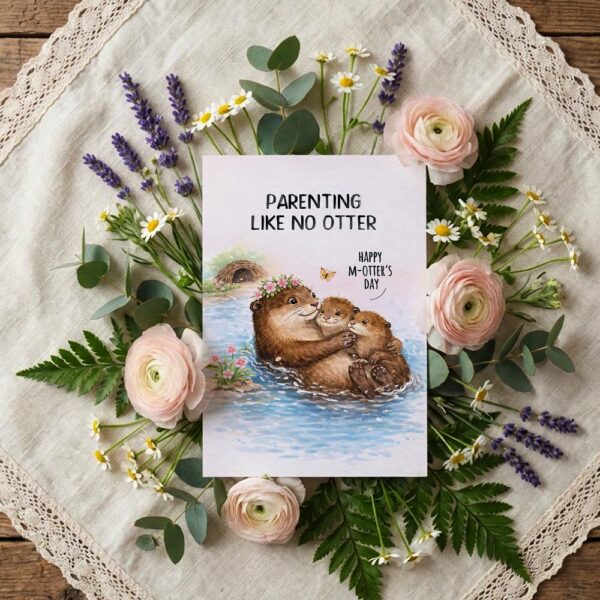 Parenting Like No Otter Otter Family River Scene Quick Download Greeting Card
