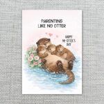 Parenting Like No Otter Sea Otter Family Floral Water Scene Editable High Quality Stationery