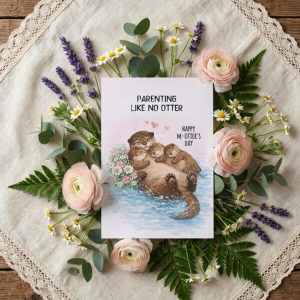Parenting Like No Otter Sea Otter Family Floral Water Scene Editable High Quality Stationery