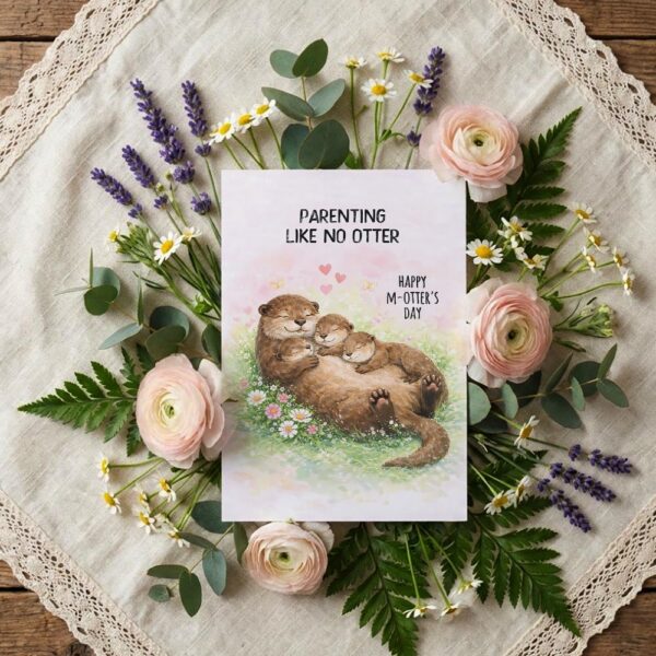 Parenting Like No Otter Sea Otter Family River Bank Art High Resolution Botanical Print