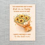 Parenting Shit Is Hard But Lucky To Have You Mothers Day Sunflower Bouquet Customizable Watercolor Greeting