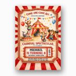 Party Animals Dog Monkey Lion Jungle Circus Tent Customizable Printable Celebration Card