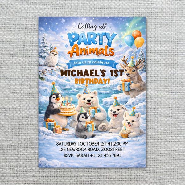 Party Animals Snow Winter Penguin Bear Polar 300 Dpi High Res Printable