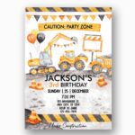 Party Zone Construction Crane Dump Truck Excavator Editable Pdf Greeting Download