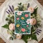 Pink Roses And White Daisies Love You Mom Green Floral Art Botanical Watercolor Digital Download