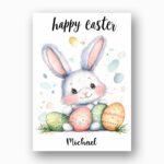 Playful Bunny with Pastel Easter Eggs Custom Digital Greeting File