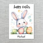Playful Bunny with Pastel Easter Eggs Custom Digital Greeting File
