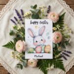 Playful Bunny with Pastel Easter Eggs Custom Digital Greeting File
