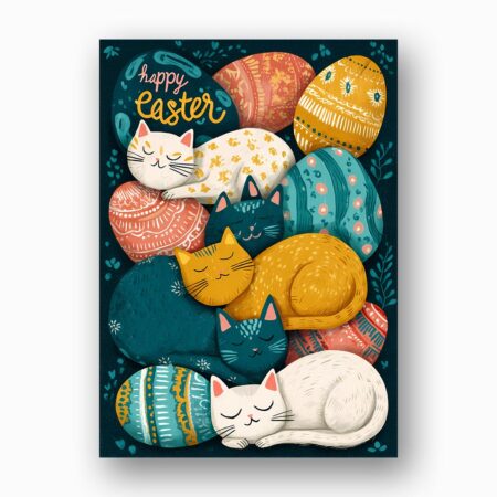 Playful Kittens on Easter Eggs Card Funny Cat Lover Easter Gift 300 Dpi High Res Printable