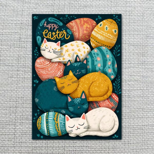 Playful Kittens on Easter Eggs Card Funny Cat Lover Easter Gift 300 Dpi High Res Printable
