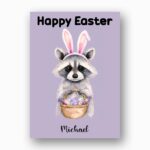 Playful Purple Raccoon Easter Card Sweet Pastel Animal 300 Dpi High Res Printable