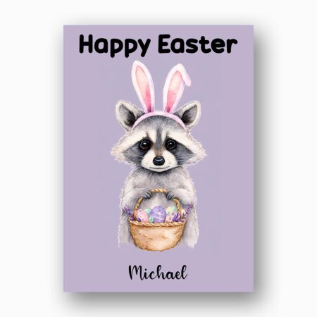 Playful Purple Raccoon Easter Card Sweet Pastel Animal 300 Dpi High Res Printable