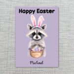 Playful Purple Raccoon Easter Card Sweet Pastel Animal 300 Dpi High Res Printable