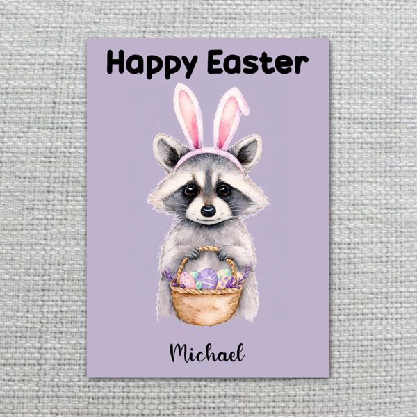 Playful Purple Raccoon Easter Card Sweet Pastel Animal 300 Dpi High Res Printable