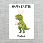 Playful Tyrannosaurus Bunny Card Funny Prehistoric Easter Personalized Digital Stationery