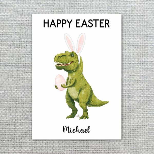 Playful Tyrannosaurus Bunny Card Funny Prehistoric Easter Personalized Digital Stationery