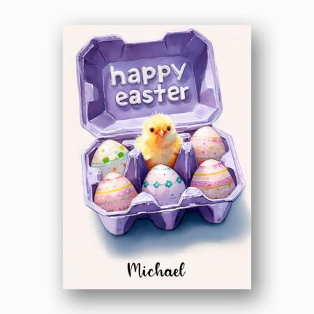 Purple Egg Carton Happy Easter Card Creative Chick Eggs Customizable Watercolor Greeting