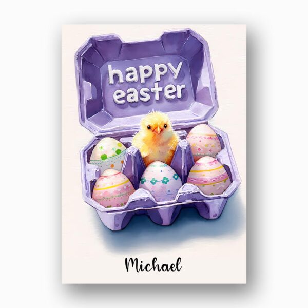 Purple Egg Carton Happy Easter Card Creative Chick Eggs Customizable Watercolor Greeting