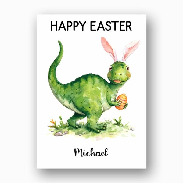 Quirky Dinosaur Bunny Hybrid Greeting Fun Kids Easter Editable High Quality Stationery