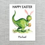 Quirky Dinosaur Bunny Hybrid Greeting Fun Kids Easter Editable High Quality Stationery