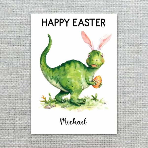 Quirky Dinosaur Bunny Hybrid Greeting Fun Kids Easter Editable High Quality Stationery