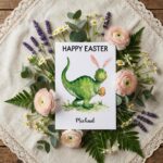 Quirky Dinosaur Bunny Hybrid Greeting Fun Kids Easter Editable High Quality Stationery