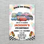 Race On Over Cars Characters Balloons Kids Professional Quality Printable Card