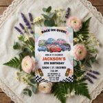 Race On Over Cars Characters Balloons Kids Professional Quality Printable Card