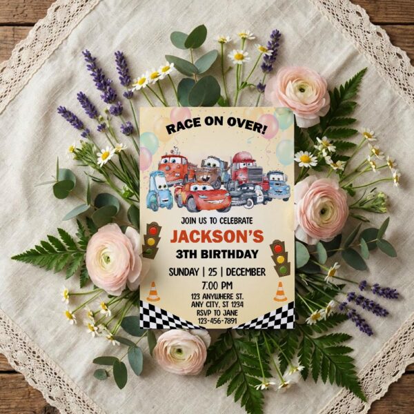 Race On Over Red Race Cars Checkered Flag Fully Editable Digital Download