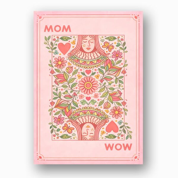 Retro Mom Wow Playing Card Aesthetic Pink Floral Heart Design Ready To Print Digital Card