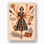 Retro Multitasking Mother 50s Style Mothers Day Art Home Office Printable Greeting